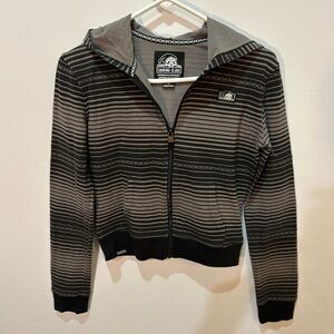 Lurking Class Women’s Black and Gray Striped Zip Up Hoodie Small